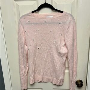Elle Light Pink Long Sleeve Sweater Top with Embellishments